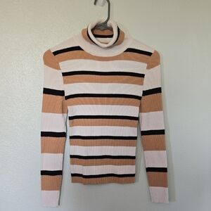 Maeve x Anthropologie | Neutral Striped Turtleneck Knit Sweater Size Small